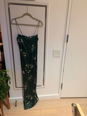 Reformation Emerald Floral Slip Dress with Spaghetti Straps